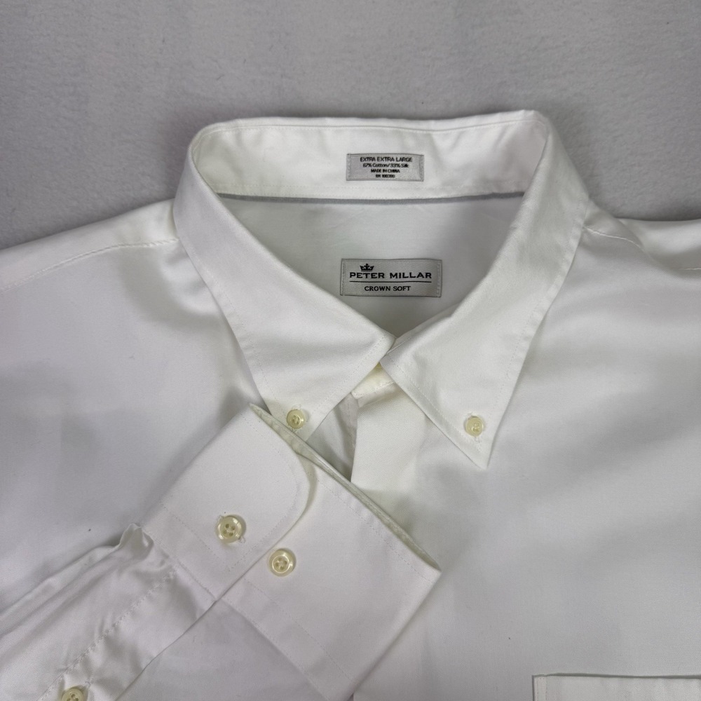 Peter Millar Crown Soft XXL White Button Down‎ Shirt Cotton Silk Long Sleeve